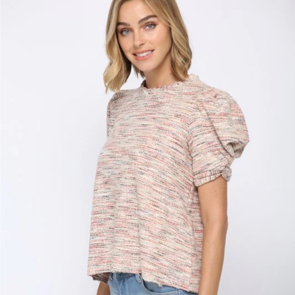 Fate Tweed multi color short sleeve puff sleeve top - Picture 3 of 7